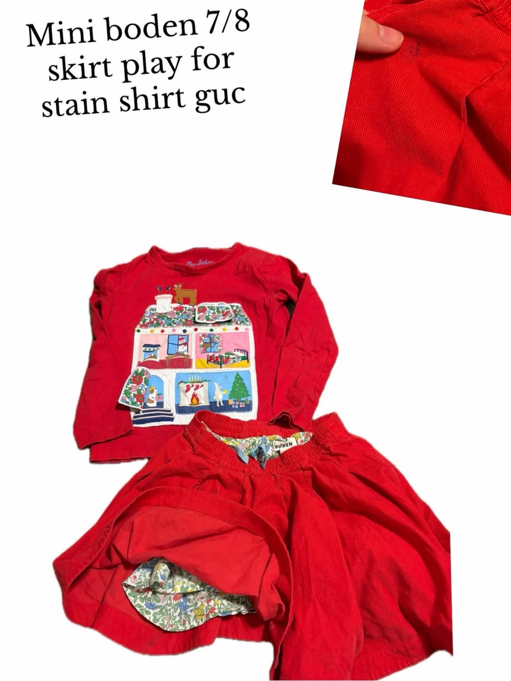 Mini boden 7/8 house shirt and cord skirt